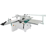 Grizzly G0764Z Sliding Table Saw. A view from the right side of the sliding carriageway for a better view of the dust collection and blade guard arm.