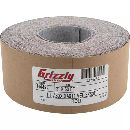Grizzly H4422 - 3" x 50' A/O Sanding Roll 60 Grit, H&L