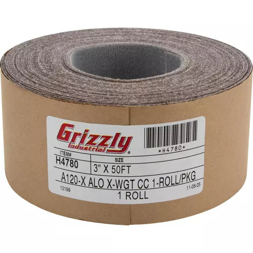 Grizzly H4780 - 3" x 50' A/O Sanding Roll 120 Grit, H&L