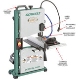 Arrows pointing to components on the G0803z bandsaw