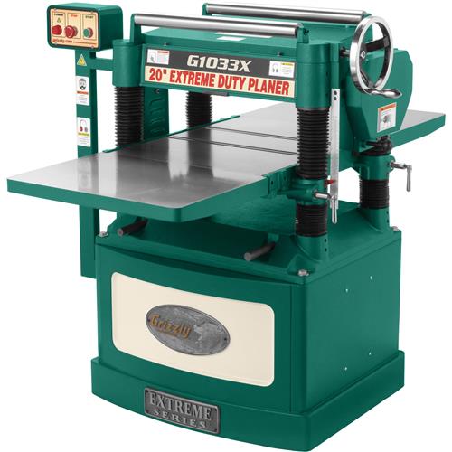 Front right side image of the Grizzly G1033X planer with a 20" 5 HP Helical Cutterhead