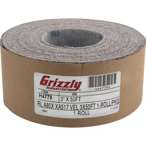 Grizzly H4779 - 3" x 50' A/O Sanding Roll 80 Grit, H&L