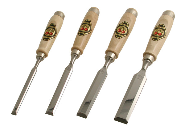 Two cherries bevel edge chisel set with wooden handles